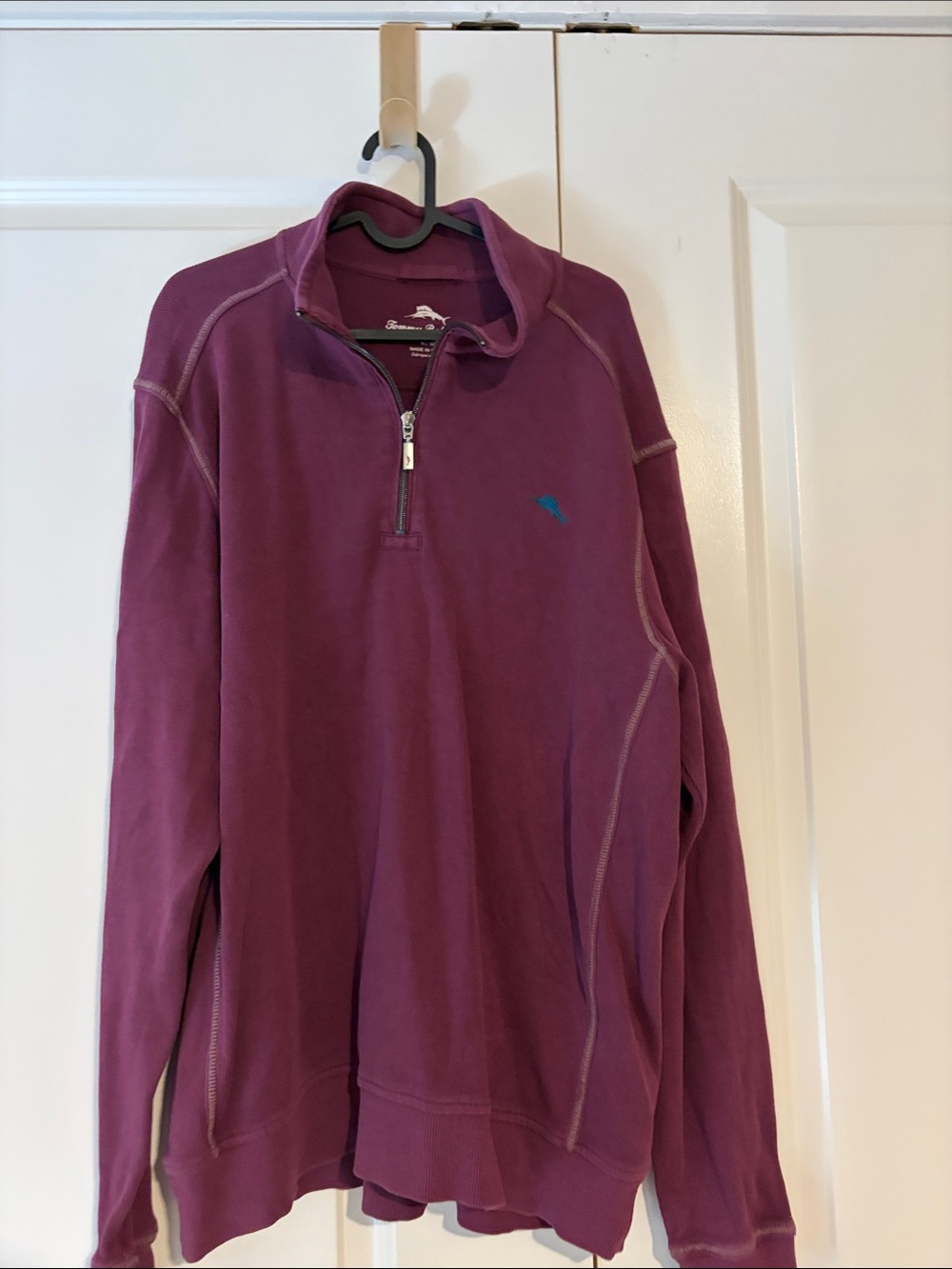 Tommy Bahama Men's Plum Half-Zip Sweater with Contrast Stitching